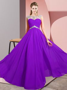 Purple Scoop Clasp Handle Beading Evening Dress Sleeveless