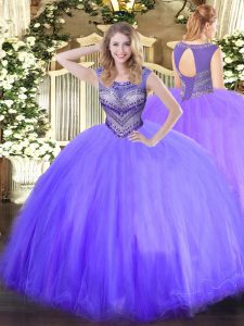 Enchanting Lavender Sleeveless Floor Length Beading Lace Up Quinceanera Dresses