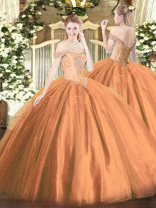 Noble Floor Length Lace Up 15th Birthday Dress Rust Red for Military Ball and Sweet 16 and Quinceanera with Beading