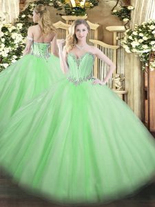 Ball Gowns Tulle Sweetheart Sleeveless Beading Floor Length Lace Up Sweet 16 Dresses