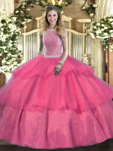 Custom Designed Sleeveless Lace Up Floor Length Beading and Ruffled Layers Quinceanera Dresses