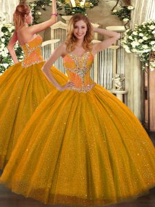 Gold Sweetheart Neckline Beading Vestidos de Quinceanera Sleeveless Lace Up