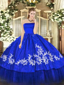 Royal Blue Sleeveless Embroidery Floor Length Quinceanera Gowns