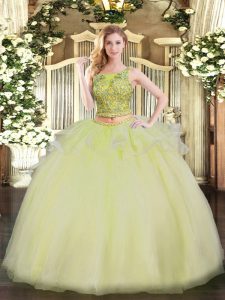 Sexy Yellow Scoop Lace Up Beading Sweet 16 Quinceanera Dress Sleeveless
