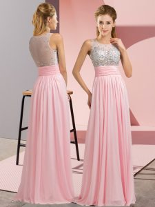 Custom Designed Baby Pink Scoop Side Zipper Beading Prom Dress Sleeveless
