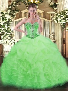 Fashion Organza Lace Up 15th Birthday Dress Sleeveless Floor Length Beading and Ruffles and Pick Ups