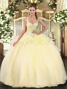 Elegant Gold Lace Up Straps Beading Quinceanera Gowns Organza Sleeveless