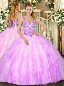 Lilac Sleeveless Beading and Ruffles Floor Length Quinceanera Gowns