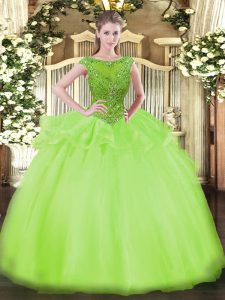Most Popular Floor Length Zipper 15th Birthday Dress Yellow Green for Sweet 16 and Quinceanera with Beading