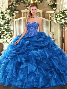 Pretty Ball Gowns Ball Gown Prom Dress Blue Sweetheart Organza Sleeveless Floor Length Lace Up