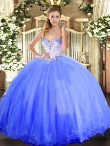Sophisticated Floor Length Ball Gowns Sleeveless Blue 15th Birthday Dress Lace Up