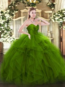 Green Tulle Zipper Sweetheart Sleeveless Floor Length Sweet 16 Dress Ruffles