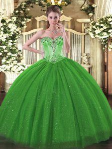 Low Price Tulle and Sequined Sweetheart Sleeveless Lace Up Beading 15 Quinceanera Dress in Green