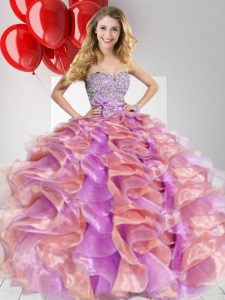 Multi-color Quince Ball Gowns Military Ball and Sweet 16 and Quinceanera with Beading and Ruffles and Bowknot Sweetheart