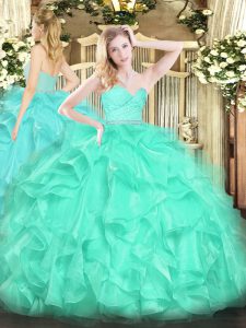 Smart Turquoise Sleeveless Organza Zipper Sweet 16 Dress for Military Ball and Sweet 16 and Quinceanera