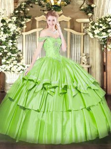 Ball Gowns Off The Shoulder Sleeveless Organza and Taffeta Floor Length Lace Up Beading and Ruffled Layers Sweet 16 Dres