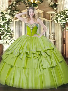 Elegant Organza and Taffeta Sleeveless Floor Length Ball Gown Prom Dress and Beading and Ruffled Layers