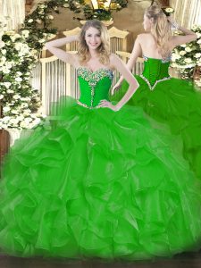 Custom Made Green Sleeveless Beading and Ruffles Floor Length Sweet 16 Quinceanera Dress