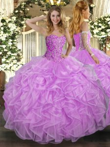 Customized Lilac Quinceanera Dresses Military Ball and Sweet 16 and Quinceanera with Beading and Ruffles Sweetheart Slee