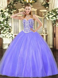 Ball Gowns Quinceanera Dresses Lavender Sweetheart Tulle Sleeveless Floor Length Lace Up
