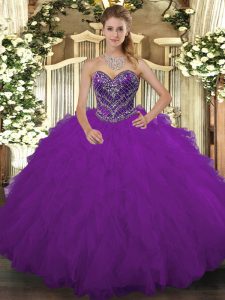 Elegant Purple Sleeveless Beading and Ruffled Layers Floor Length Sweet 16 Dresses