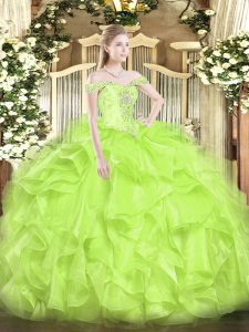 Ball Gowns Quinceanera Gowns Yellow Green Off The Shoulder Organza Sleeveless Floor Length Lace Up
