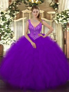 Affordable Sleeveless Beading and Ruffles Zipper Quinceanera Gowns