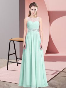 Apple Green Sleeveless Beading Floor Length Prom Gown