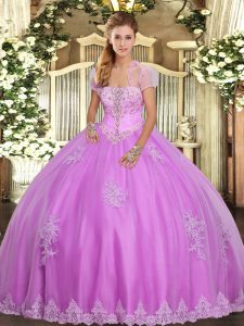 Super Lilac Tulle Lace Up Quinceanera Dress Sleeveless Floor Length Appliques