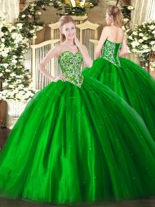 Artistic Sweetheart Sleeveless Lace Up Vestidos de Quinceanera Green Tulle