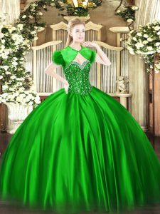 Green Sleeveless Beading Floor Length 15 Quinceanera Dress