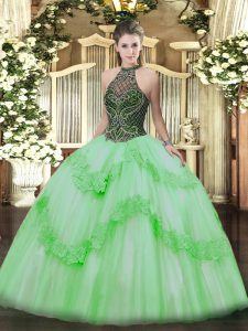 Clearance Sleeveless Beading and Appliques Floor Length Sweet 16 Dress