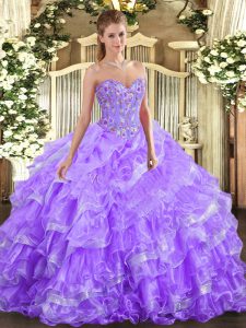 Designer Floor Length Ball Gowns Sleeveless Lavender Ball Gown Prom Dress Lace Up