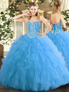 Ideal Aqua Blue Sleeveless Tulle Lace Up Vestidos de Quinceanera for Military Ball and Sweet 16 and Quinceanera