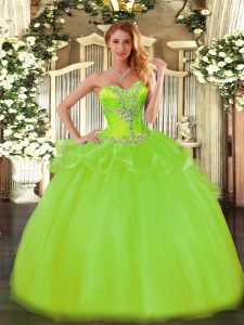 High Class Ball Gowns Sweetheart Sleeveless Tulle Floor Length Lace Up Beading Quinceanera Gown