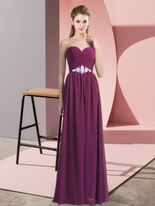 Sweetheart Sleeveless Prom Evening Gown Floor Length Beading Dark Purple Chiffon