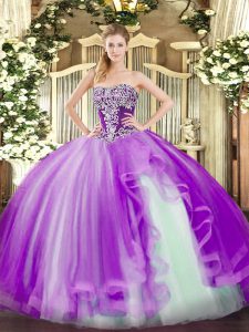 Perfect Ball Gowns 15th Birthday Dress Lavender Strapless Tulle Sleeveless Floor Length Lace Up