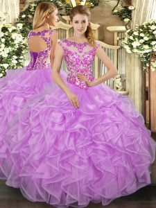 Floor Length Ball Gowns Cap Sleeves Lilac Sweet 16 Quinceanera Dress Lace Up