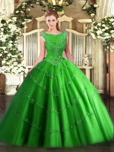 Exquisite Green Vestidos de Quinceanera Military Ball and Sweet 16 and Quinceanera with Beading and Appliques Scoop Slee