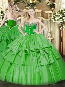 Modern Green Sweetheart Neckline Beading and Ruffled Layers Quinceanera Gown Sleeveless Lace Up