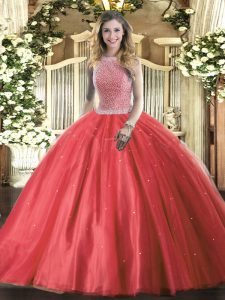 Suitable Floor Length Ball Gowns Sleeveless Red Quinceanera Dresses Lace Up