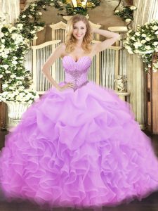 Sumptuous Sleeveless Lace Up Floor Length Beading and Ruffles and Pick Ups Ball Gown Prom Dress