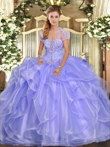 Lavender Sweet 16 Quinceanera Dress Military Ball and Sweet 16 and Quinceanera with Appliques and Ruffles Strapless Slee