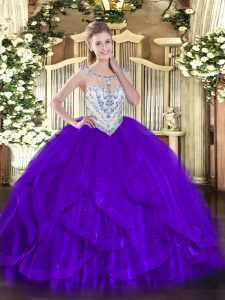 Flirting Purple Sleeveless Tulle Zipper Quinceanera Dresses for Military Ball and Sweet 16 and Quinceanera