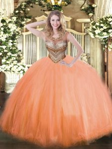 Elegant Sleeveless Lace Up Floor Length Beading Quinceanera Gowns