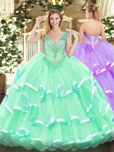 Excellent Floor Length Ball Gowns Sleeveless Apple Green Quinceanera Dresses Lace Up