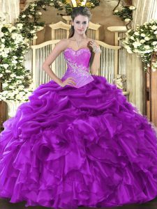 Superior Ball Gowns Quinceanera Dress Eggplant Purple Sweetheart Organza Sleeveless Floor Length Lace Up