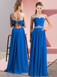 Customized Blue Sleeveless Floor Length Beading Clasp Handle Prom Dress