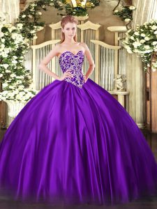 Exquisite Purple Ball Gowns Beading Vestidos de Quinceanera Lace Up Satin Sleeveless Floor Length