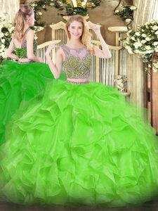 Luxury Sleeveless Beading and Ruffles Lace Up Quinceanera Dresses